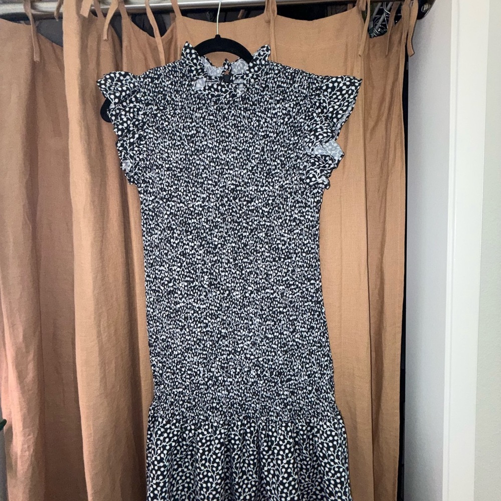French Connection Black and White Ruffled Bodycon Dress